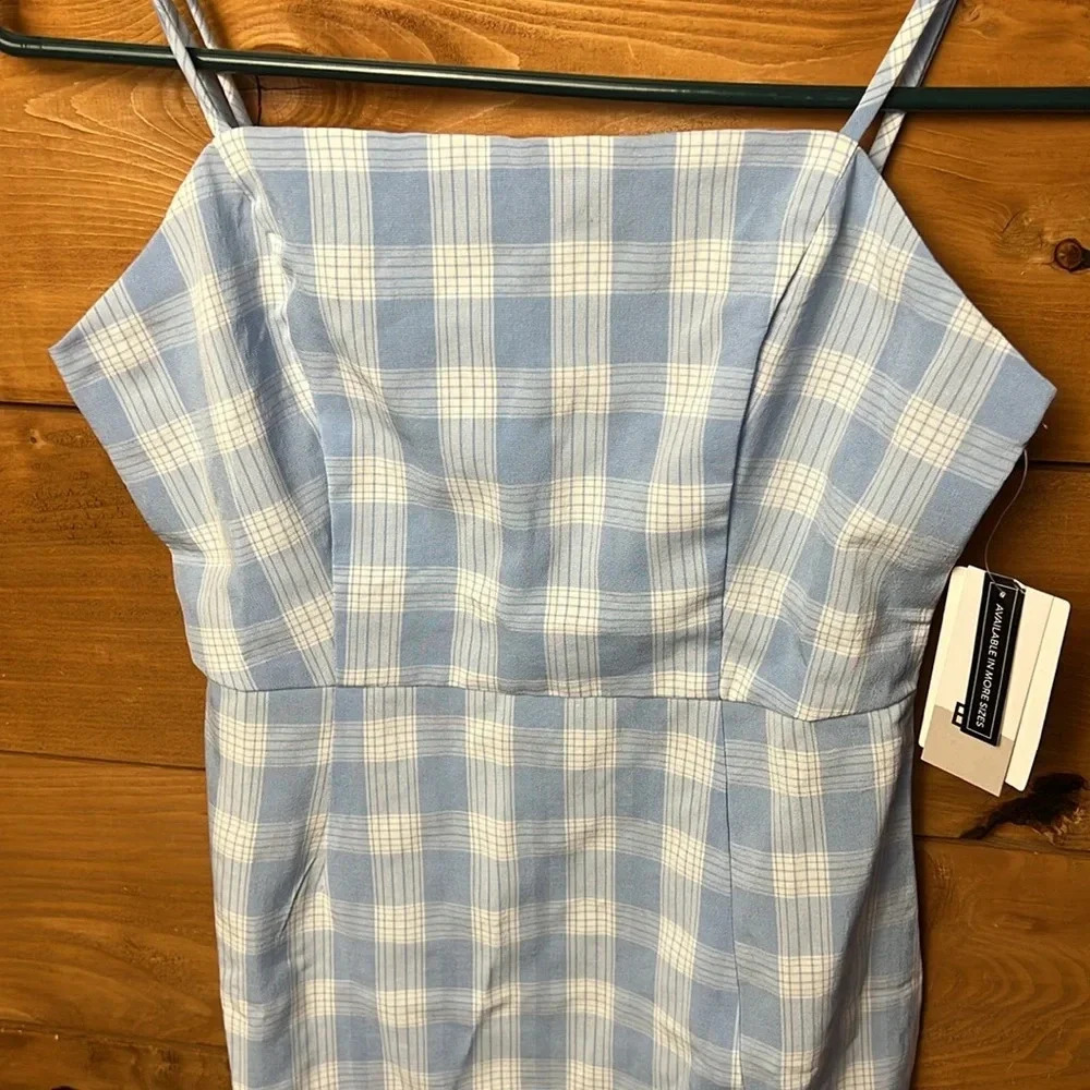BP Adult Dress Small Blue White Lola Plaid Square Neck Mini Sun Women's - Picture 2 of 13
